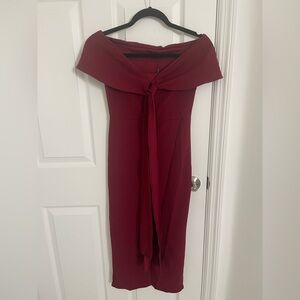 PrettyLittleThing Red Off-Shoulder Sheath Dress